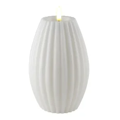 DELUXE gerillte LED Kerze Weiß 10 x 15 cm