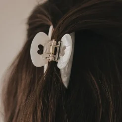 Eulenschnitt Haarspange groß Herz weiß