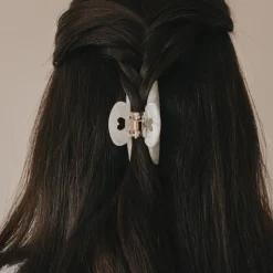 Eulenschnitt Haarspange groß Herz weiß