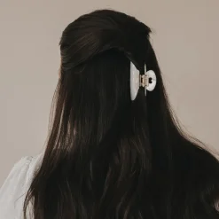 Eulenschnitt Haarspange groß Herz weiß