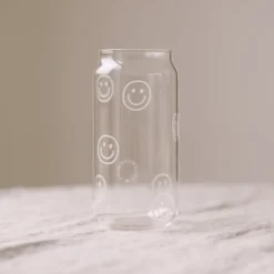 Eulenschnitt hohes Trinkglas Smileys weiß