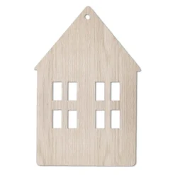 Eulenschnitt Holzanhänger Haus 8er-Set naturfarben