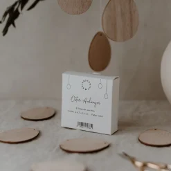 Eulenschnitt Holzhänger Eier 8er-Set naturfarben