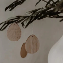 Eulenschnitt Holzhänger Eier 8er-Set naturfarben