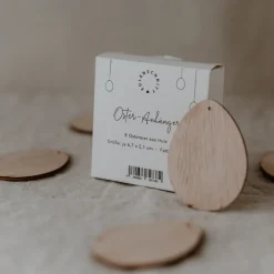 Eulenschnitt Holzhänger Eier 8er-Set naturfarben