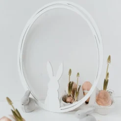 Eulenschnitt Holzkranz Hase weiß