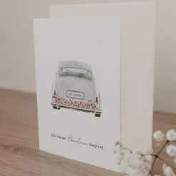 Eulenschnitt Klappkarte Hochzeitsauto