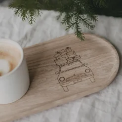 Eulenschnitt Mini Tablett aus Eiche Weihnachtsauto