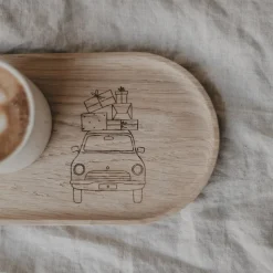 Eulenschnitt Mini Tablett aus Eiche Weihnachtsauto