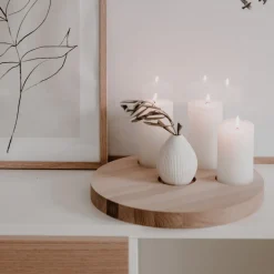 Eulenschnitt Rundes Kerzenbrett aus Eiche 32 cm