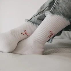 Eulenschnitt Socken Schleife weiß Größe 43-46