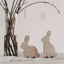Eulenschnitt Steckhasen Holz 2er-Set naturfarben
