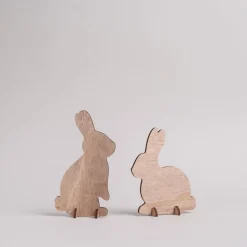 Eulenschnitt Steckhasen Holz 2er-Set naturfarben
