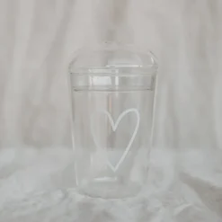 Eulenschnitt Trinkglas Herz weiß