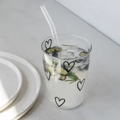 Eulenschnitt Trinkglas Herzen schwarz