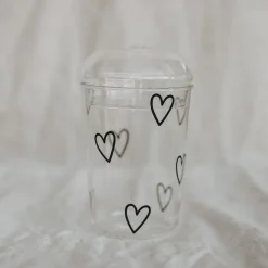 Eulenschnitt Trinkglas Herzen schwarz
