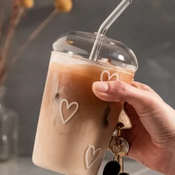 Eulenschnitt Trinkglas Herzen weiß