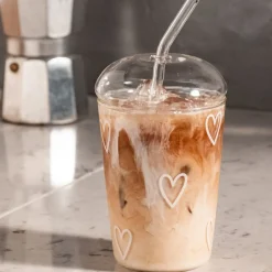 Eulenschnitt Trinkglas Herzen weiß