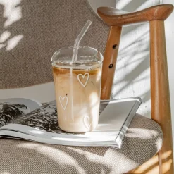 Eulenschnitt Trinkglas Herzen weiß