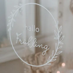 Eulenschnitt Wandsticker Hallo Frühling weiß