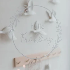 Eulenschnitt Wandsticker Hallo Frühling weiß