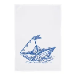 Geschirrtuch Weiß Papier Schiffchen Blau