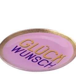 Glasteller Glückwunsch Rosa Mittel