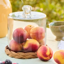 Ib Laursen Glasglocke mit Rattanboden hoch