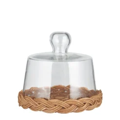 Ib Laursen Glasglocke mit Rattanboden niedrig