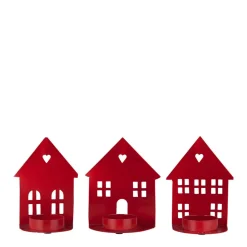 Ib Laursen Teelichthalter Häuser 3er-Set rot