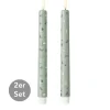 LED Stabkerze Ornamente 2er-Set salbeigrün