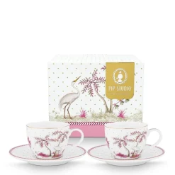 Pip Studio Espresso Tasse & Untertasse Jolie Punkte 2er-Set goldfarben rosa