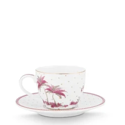 Pip Studio Espresso Tasse & Untertasse Jolie Punkte goldfarben rosa