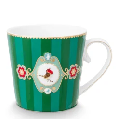 Pip Studio Tasse Love Birds Streifen grün groß