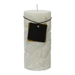 Stumpenkerze Tannenzweige 15 cm wollweiß