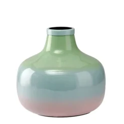 Vase Metall bauchig grün-blau-rosa 22 cm