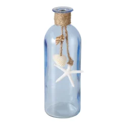 Vase mit Muscheln + Seestern blau