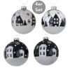 Weihnachtskugel Stadt 4er-Set schwarz-weiß