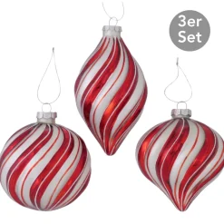 Weihnachtskugel Tilda 3er-Set rot gestreift