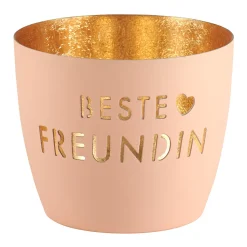 Windlicht Beste Freundin pastellorange-goldfarben mittel