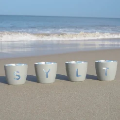 Windlicht im exklusiven Sylt Design 4er-Set hellgrau-silberfarben mittel