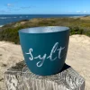 Windlicht im exklusiven Sylt Design Schriftzug Blau Mittel