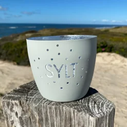 Windlicht im exklusiven Sylt Design Konfetti Weiß Mittel