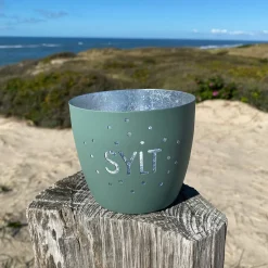 Windlicht im exklusiven Sylt Design Konfetti Grün Mittel