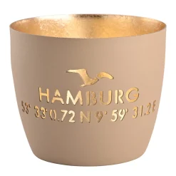 Windlicht Madras Hamburg Koordinaten beige-goldfarben mittel