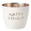 Windlicht Madras Happy Birthday weiß-goldfarben mittel