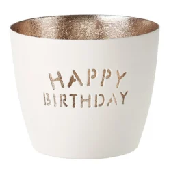 Windlicht Madras Happy Birthday weiß-goldfarben mittel