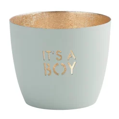 Windlicht Madras It's a boy pastellblau-goldfarben mittel