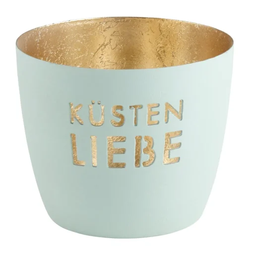 Windlicht Madras Küstenliebe Eisblau-Goldfarben Mittel