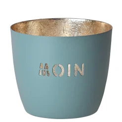 Windlicht Madras Moin puderblau-goldfarben mittel